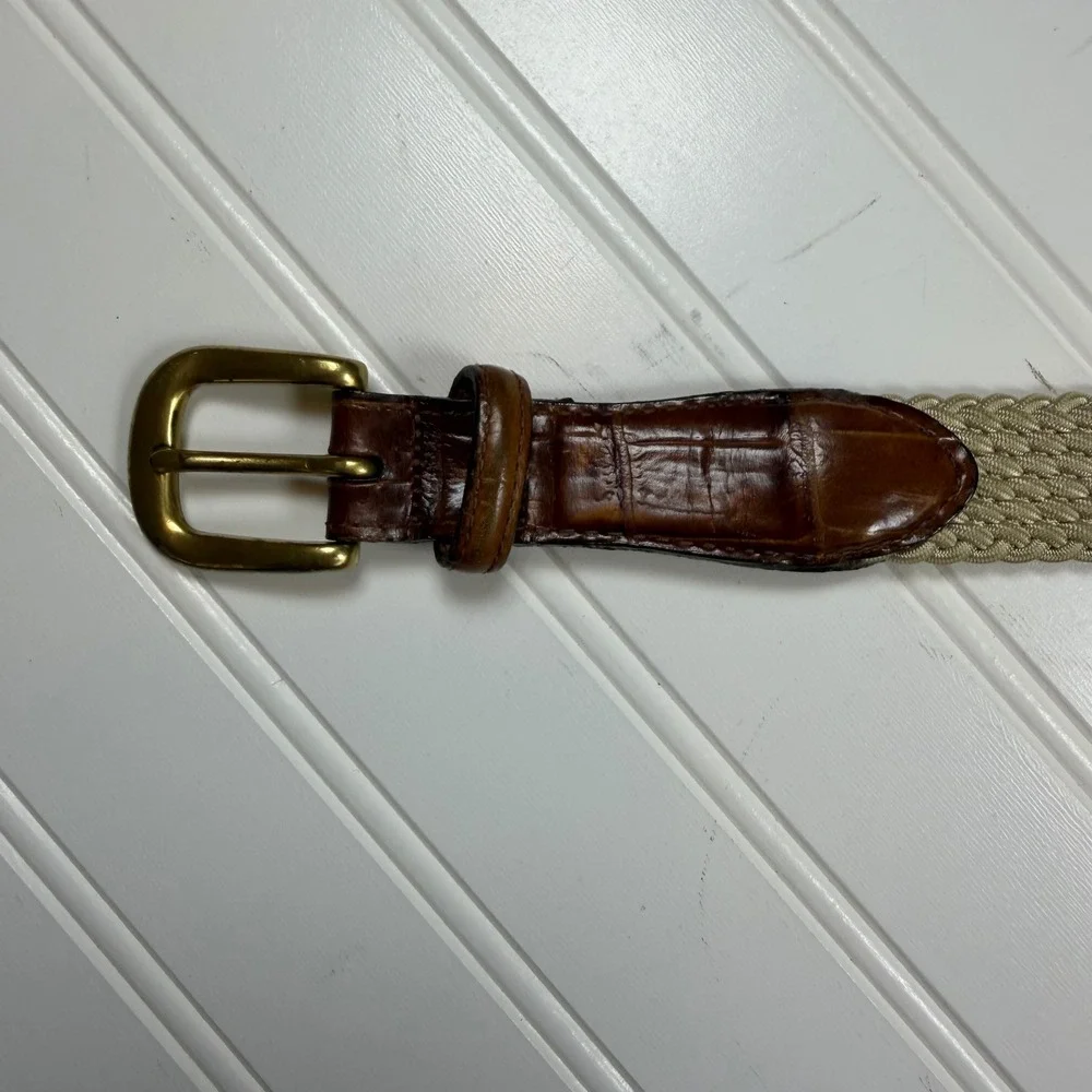 Brighton Vintage Mens 42 Braided Cord Leather Belt Tan Brown Brass 3502 USA